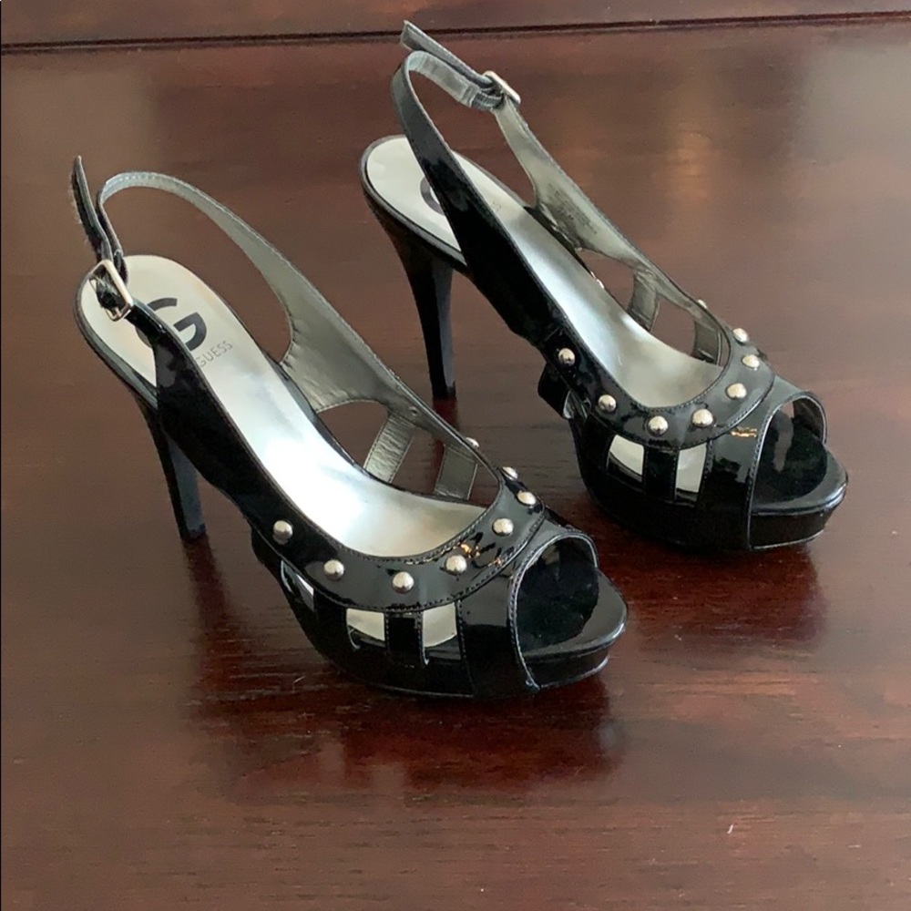 NEW Guess Patent Leather Studded Peep Toe Heel